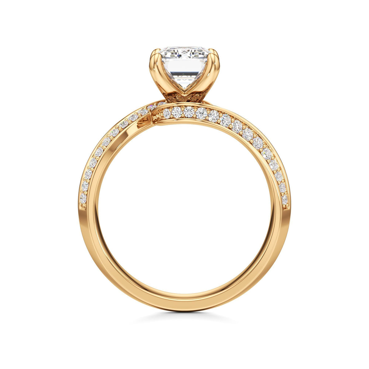 2.00 ct Swirl Engagement Ring, IGI Certified Lab Grown Diamond, Double Pavé Band 2ct Yellow Gold Emerald