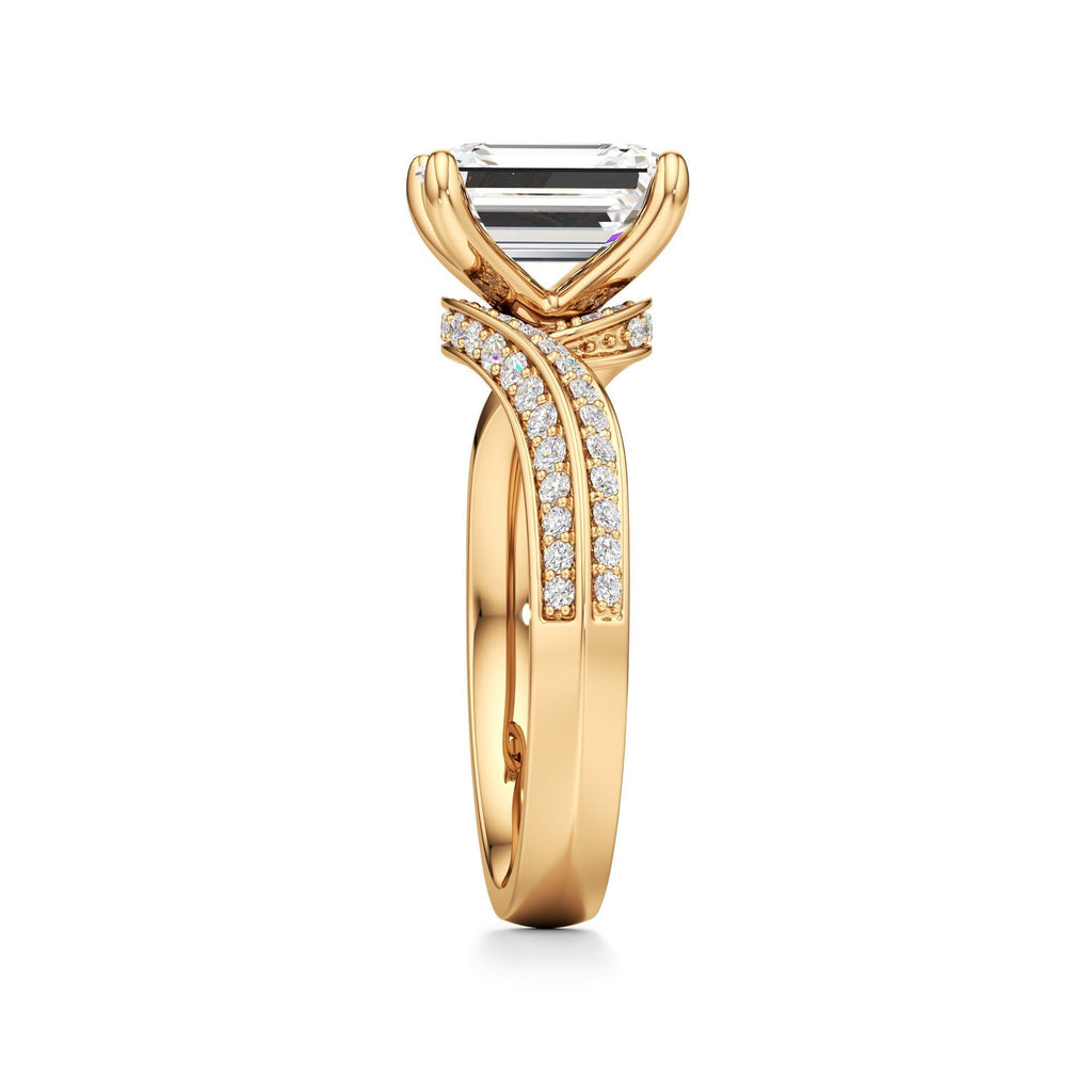 2.00 ct Swirl Engagement Ring, IGI Certified Lab Grown Diamond, Double Pavé Band 2ct Yellow Gold Emerald