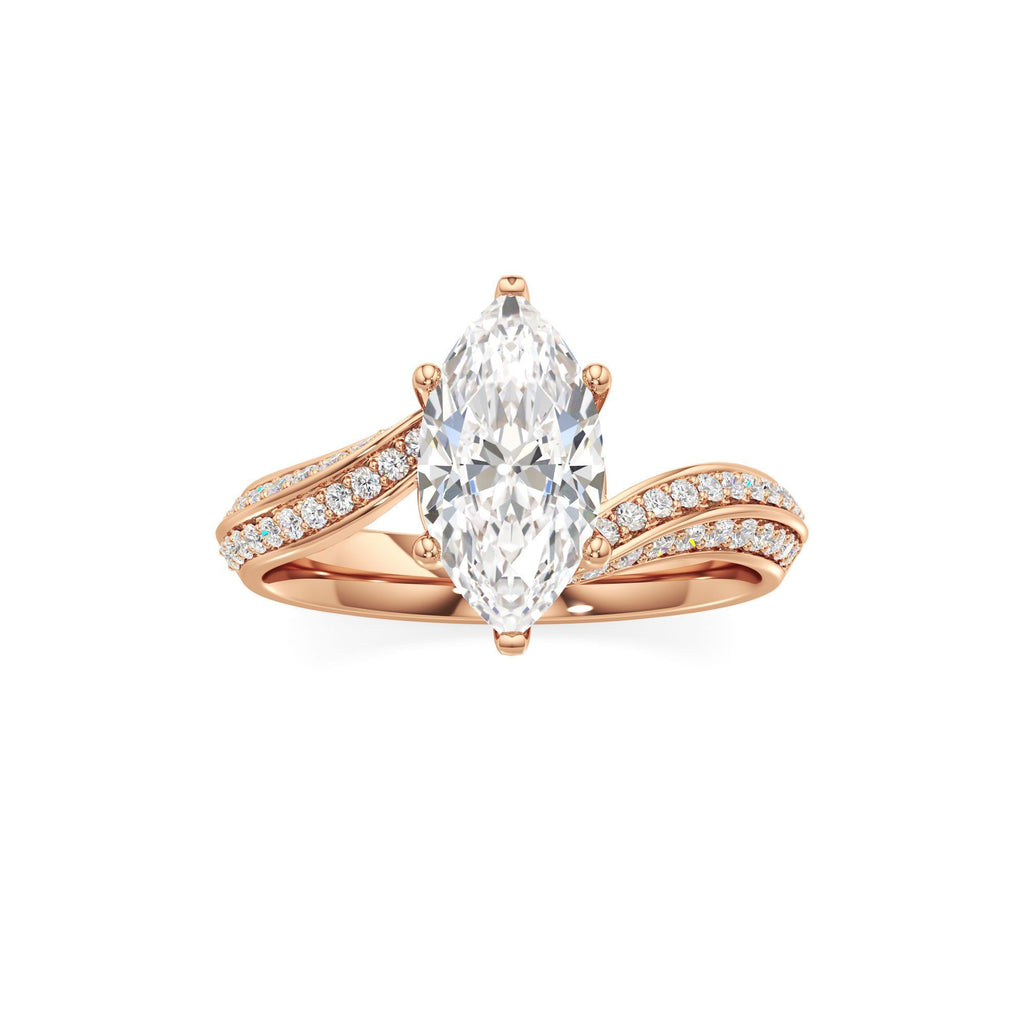 2.00 ct Swirl Engagement Ring, IGI Certified Lab Grown Diamond, Double Pavé Band 2ct Rose Gold Marquise