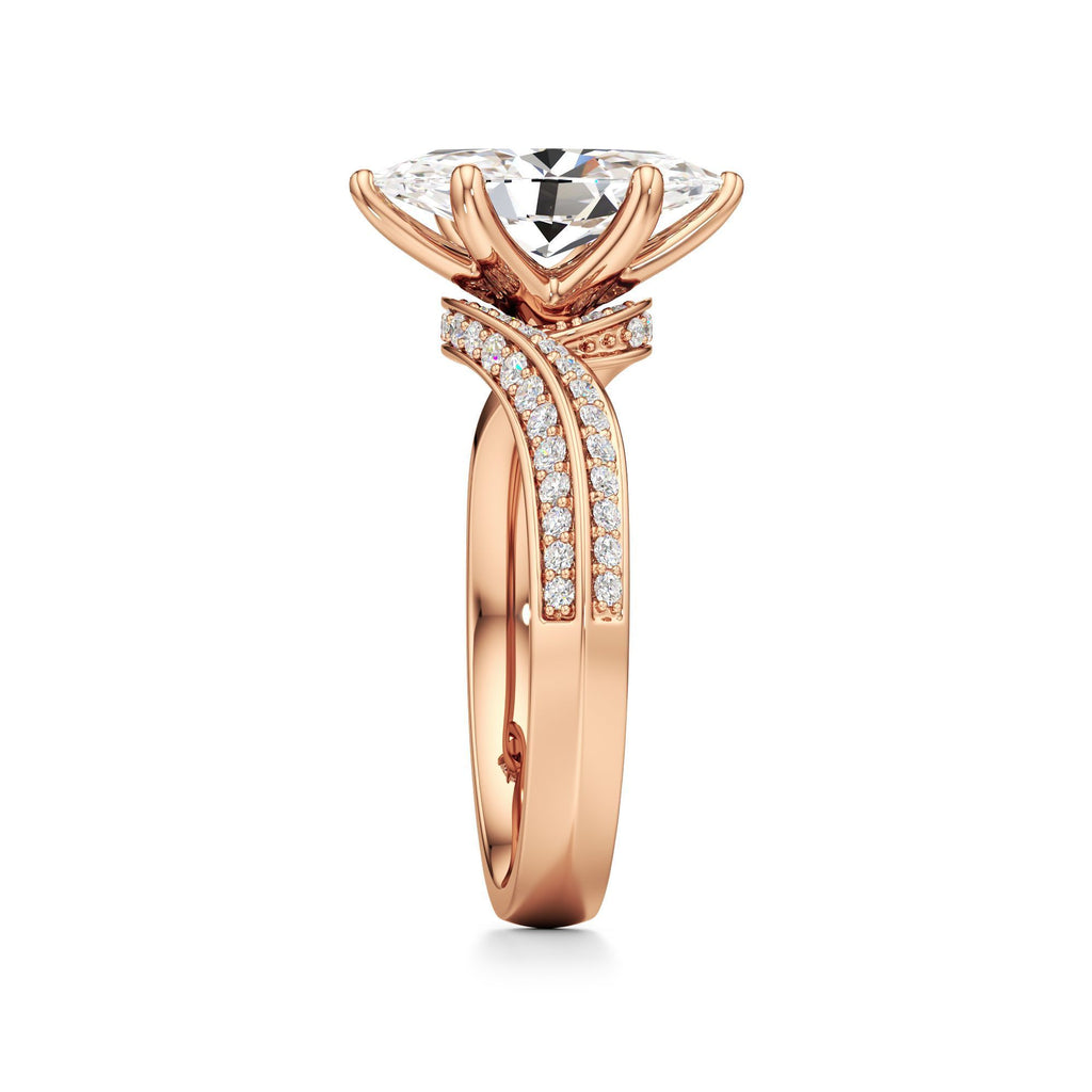 2.00 ct Swirl Engagement Ring, IGI Certified Lab Grown Diamond, Double Pavé Band 2ct Rose Gold Marquise