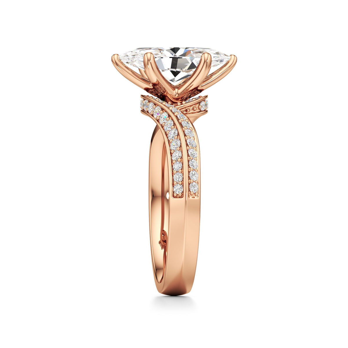2.00 ct Swirl Engagement Ring, IGI Certified Lab Grown Diamond, Double Pavé Band 2ct Rose Gold Marquise