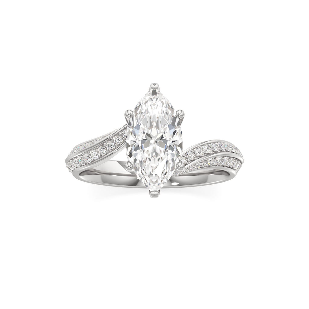 2.00 ct Swirl Engagement Ring, IGI Certified Lab Grown Diamond, Double Pavé Band 2ct White Gold Marquise