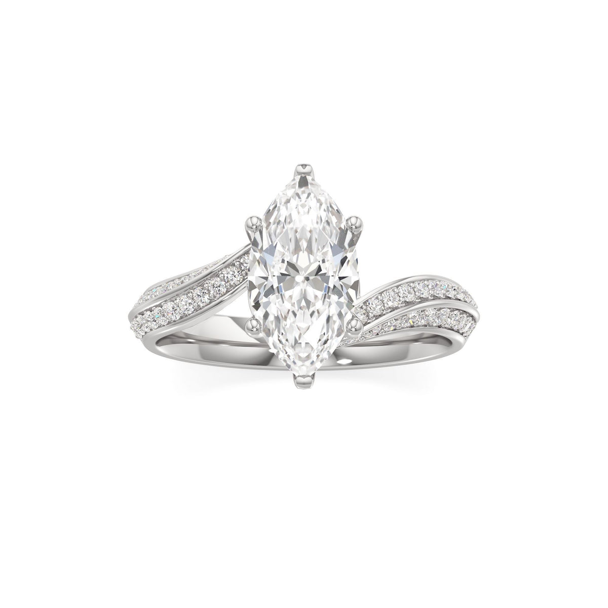 2.00 ct Swirl Engagement Ring, IGI Certified Lab Grown Diamond, Double Pavé Band 2ct White Gold Marquise