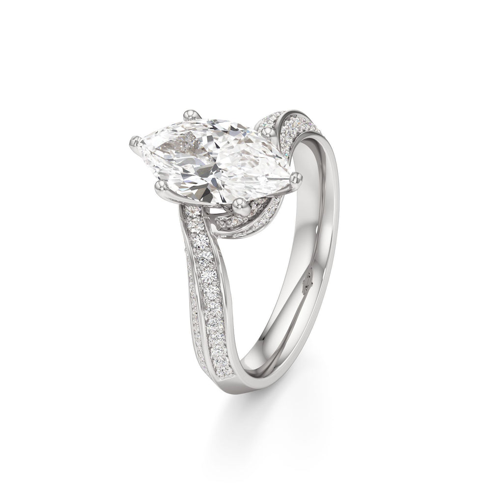 2.00 ct Swirl Engagement Ring, IGI Certified Lab Grown Diamond, Double Pavé Band 2ct White Gold Marquise