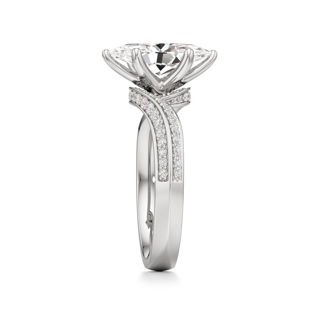 2.00 ct Swirl Engagement Ring, IGI Certified Lab Grown Diamond, Double Pavé Band 2ct White Gold Marquise