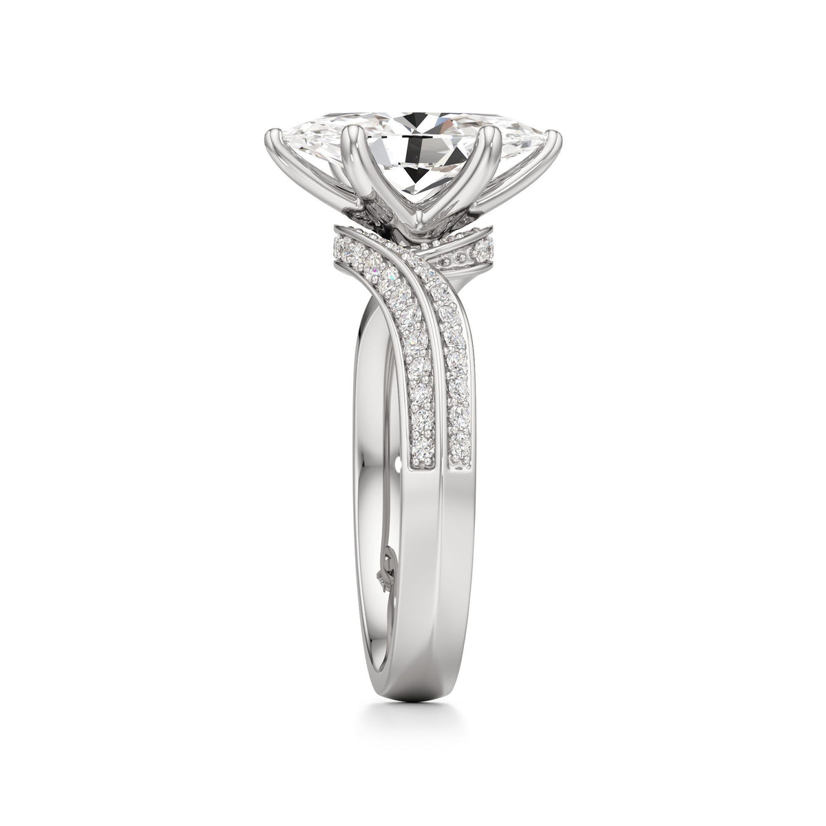 2.00 ct Swirl Engagement Ring, IGI Certified Lab Grown Diamond, Double Pavé Band 2ct White Gold Marquise