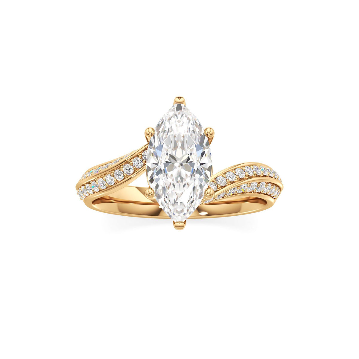 2.00 ct Swirl Engagement Ring, IGI Certified Lab Grown Diamond, Double Pavé Band 2ct Yellow Gold Marquise