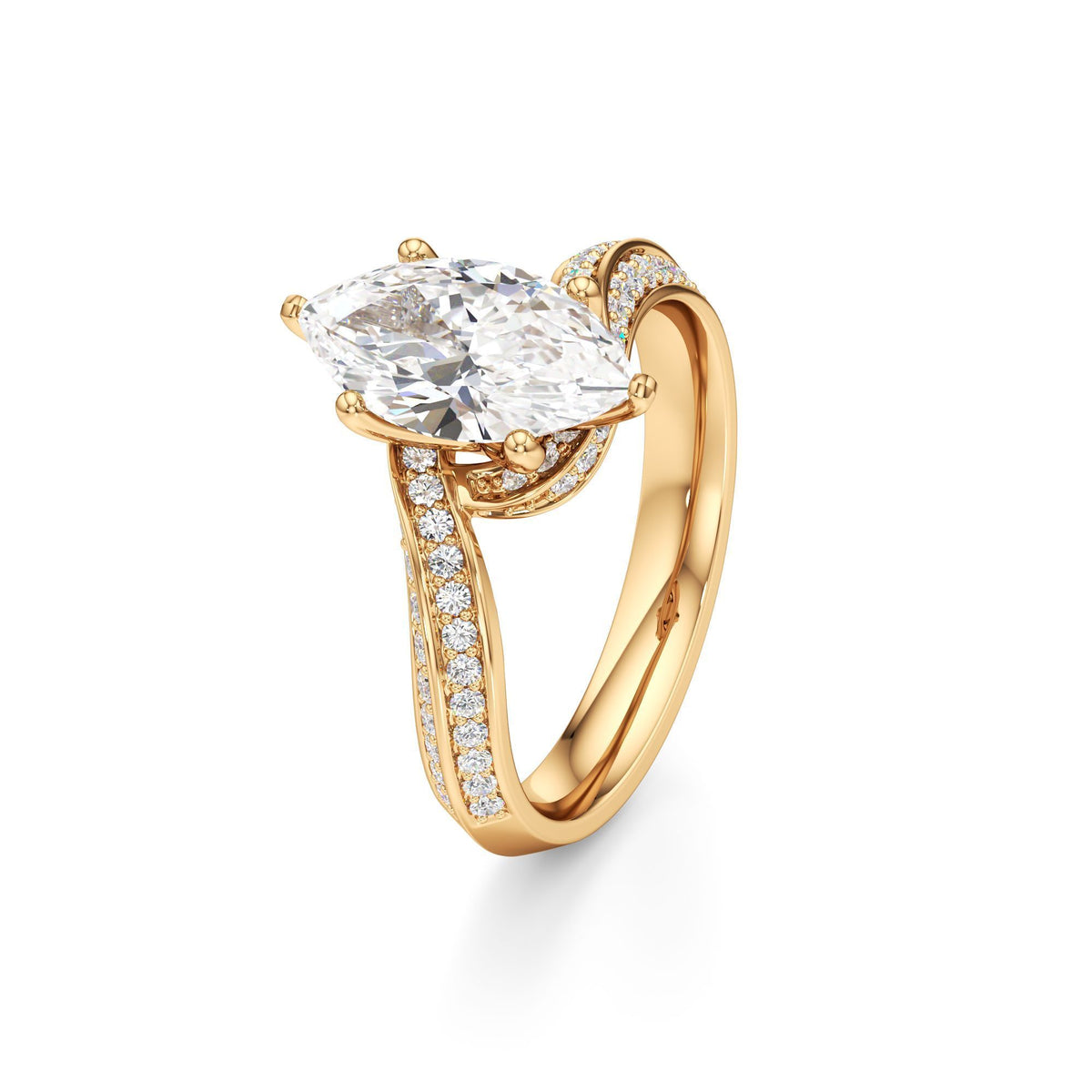 2.00 ct Swirl Engagement Ring, IGI Certified Lab Grown Diamond, Double Pavé Band 2ct Yellow Gold Marquise