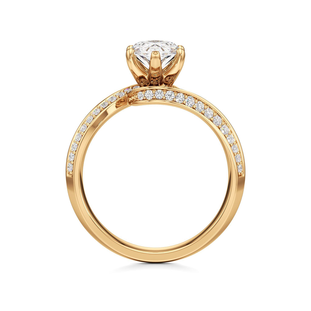 2.00 ct Swirl Engagement Ring, IGI Certified Lab Grown Diamond, Double Pavé Band 2ct Yellow Gold Marquise