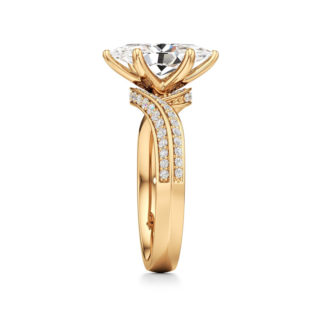 2.00 ct Swirl Engagement Ring, IGI Certified Lab Grown Diamond, Double Pavé Band 2ct Yellow Gold Marquise