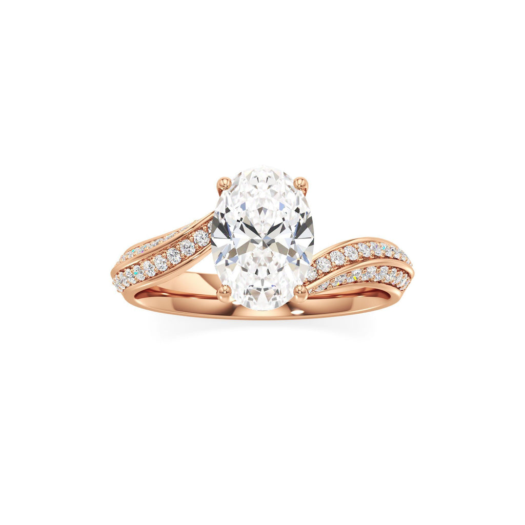 2.00 ct Swirl Engagement Ring, IGI Certified Lab Grown Diamond, Double Pavé Band 2ct Rose Gold Oval