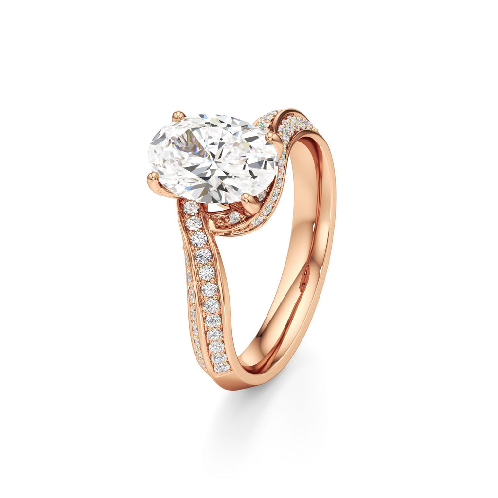 2.00 ct Swirl Engagement Ring, IGI Certified Lab Grown Diamond, Double Pavé Band 2ct Rose Gold Oval