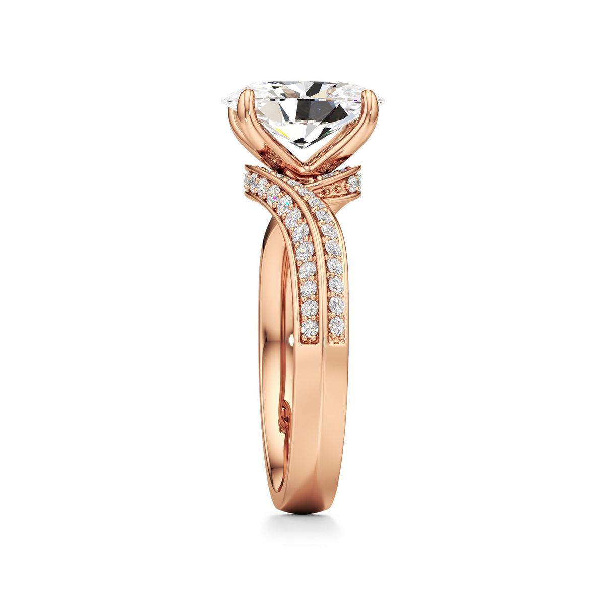 2.00 ct Swirl Engagement Ring, IGI Certified Lab Grown Diamond, Double Pavé Band 2ct Rose Gold Oval