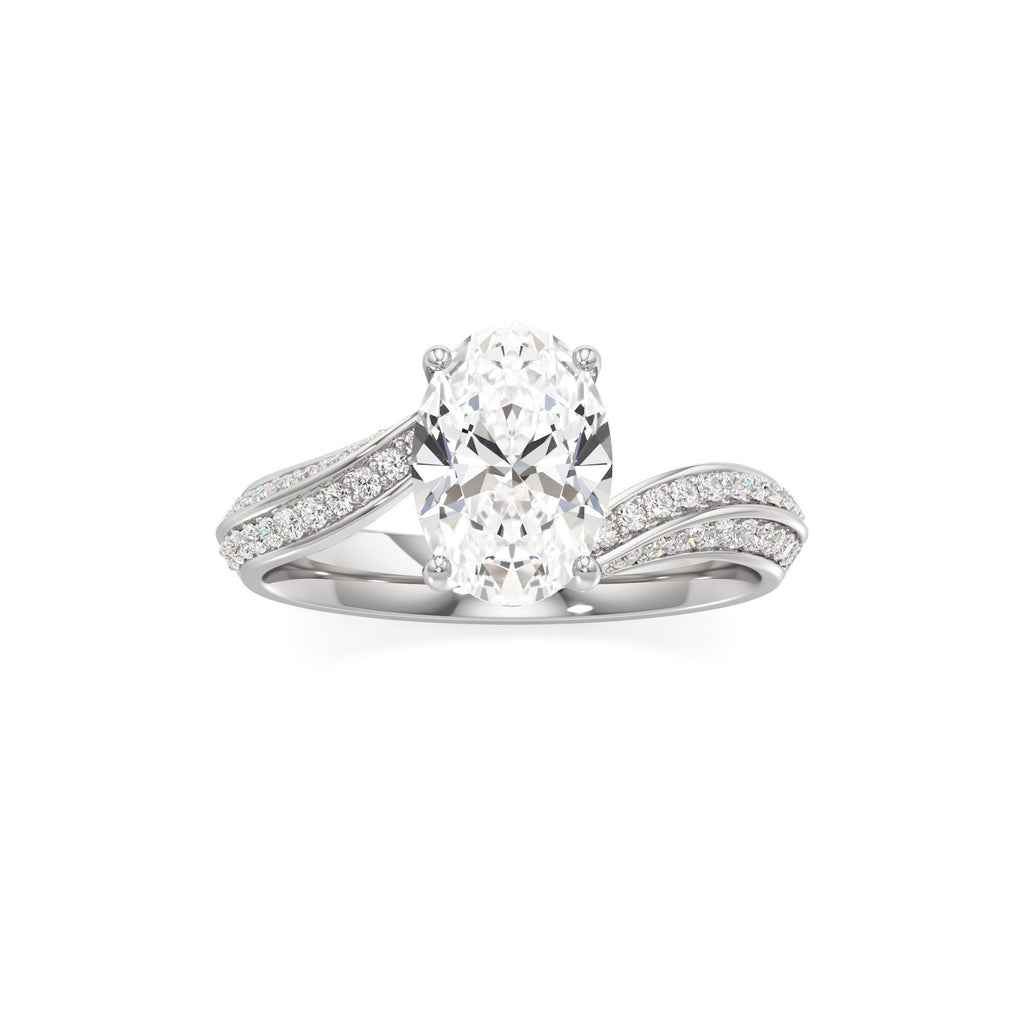 2.00 ct Swirl Engagement Ring, IGI Certified Lab Grown Diamond, Double Pavé Band 2ct White Gold Oval