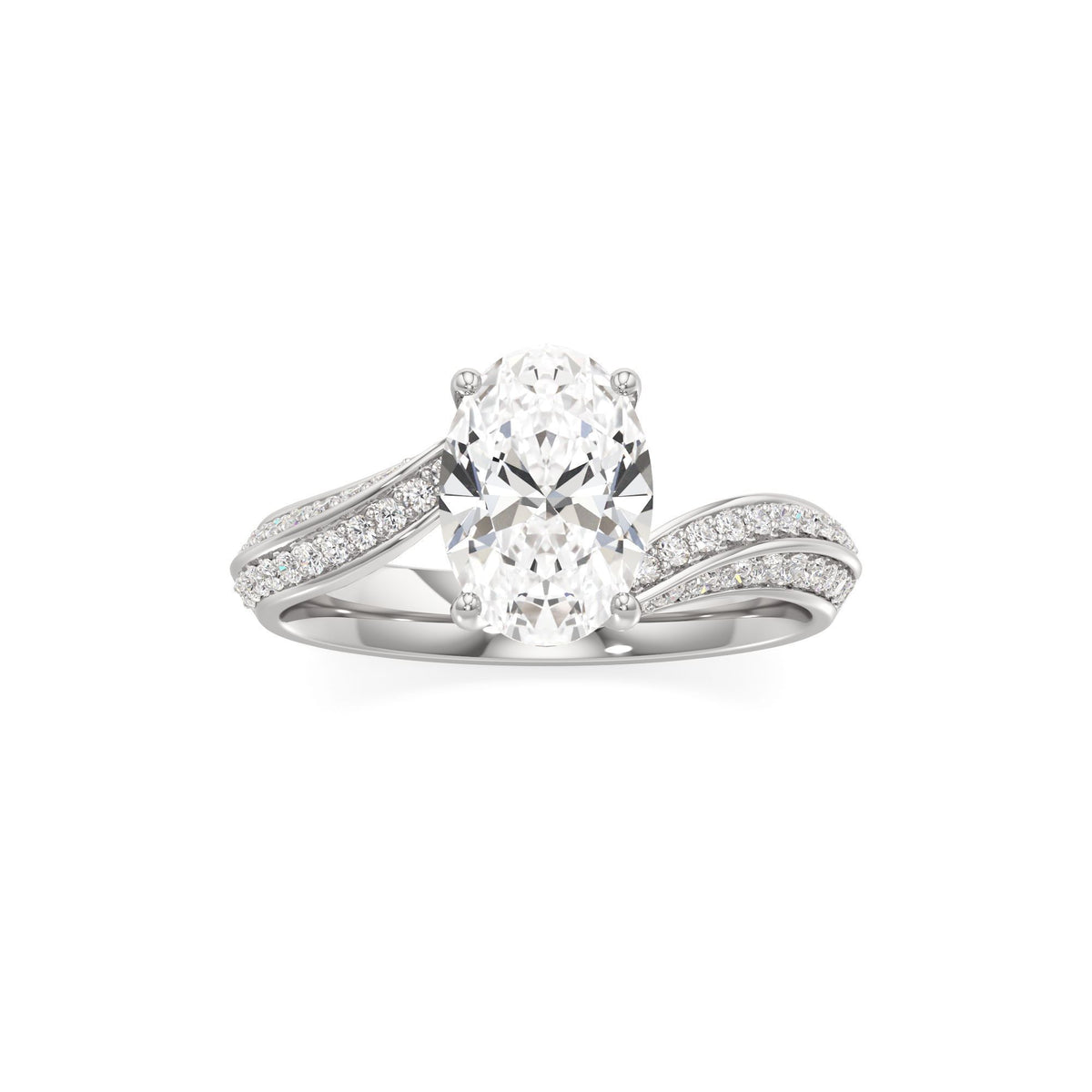 2.00 ct Swirl Engagement Ring, IGI Certified Lab Grown Diamond, Double Pavé Band 2ct White Gold Oval