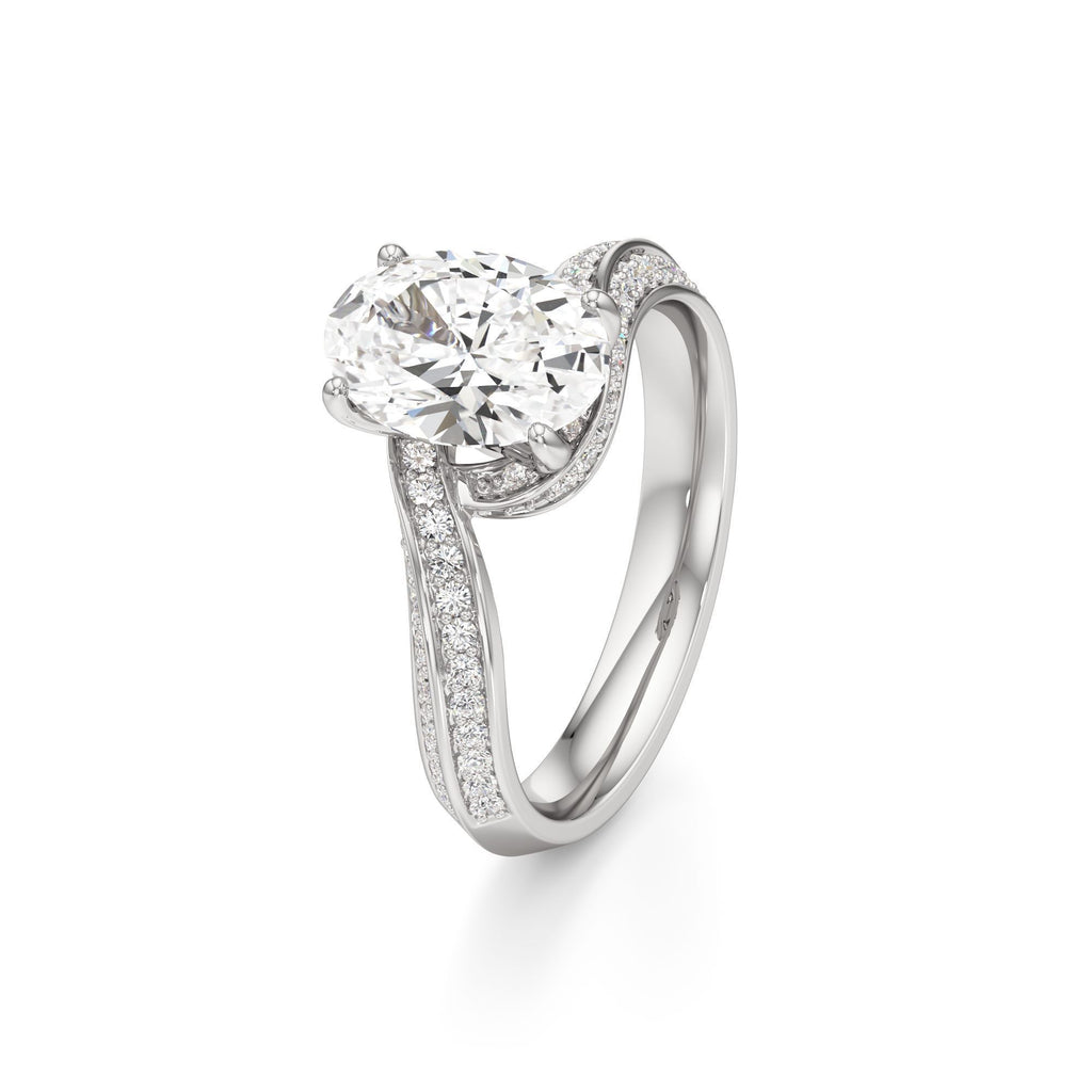 2.00 ct Swirl Engagement Ring, IGI Certified Lab Grown Diamond, Double Pavé Band 2ct White Gold Oval