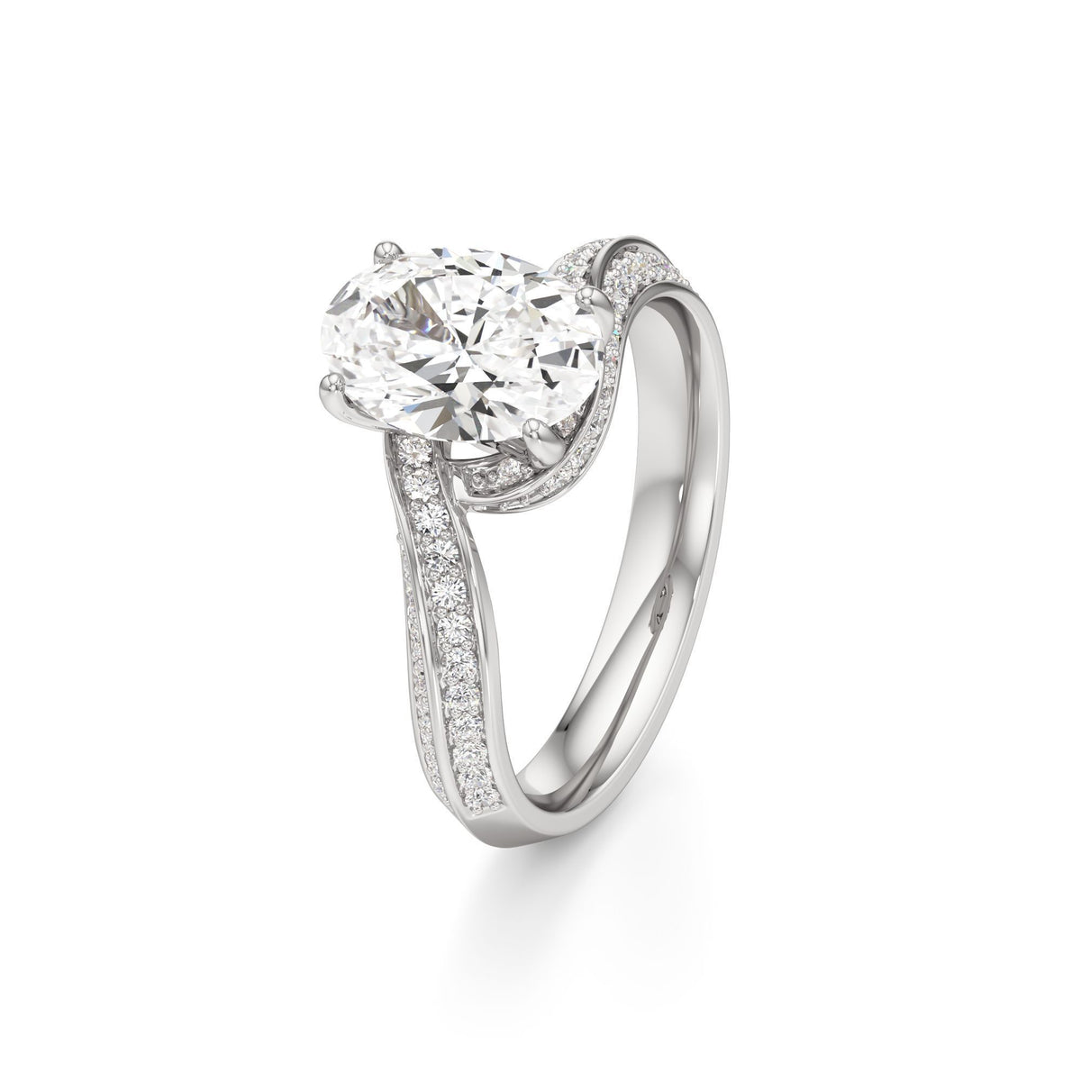 2.00 ct Swirl Engagement Ring, IGI Certified Lab Grown Diamond, Double Pavé Band 2ct White Gold Oval