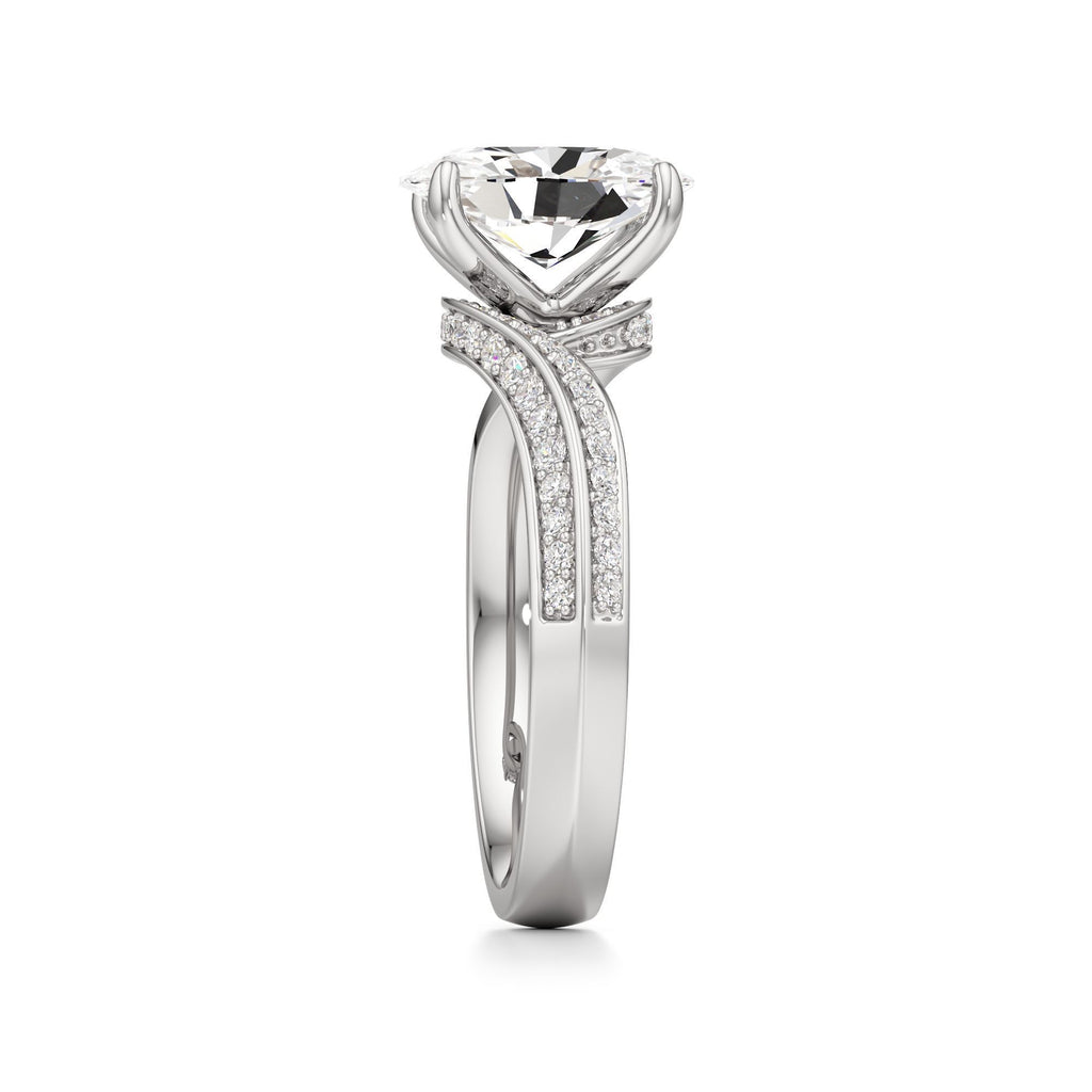 2.00 ct Swirl Engagement Ring, IGI Certified Lab Grown Diamond, Double Pavé Band 2ct White Gold Oval