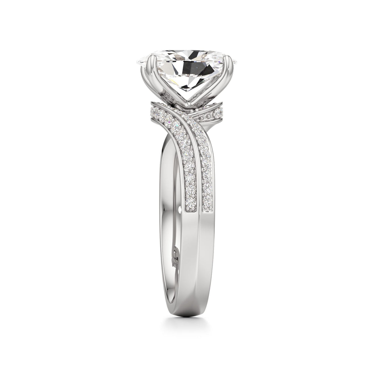 2.00 ct Swirl Engagement Ring, IGI Certified Lab Grown Diamond, Double Pavé Band 2ct White Gold Oval