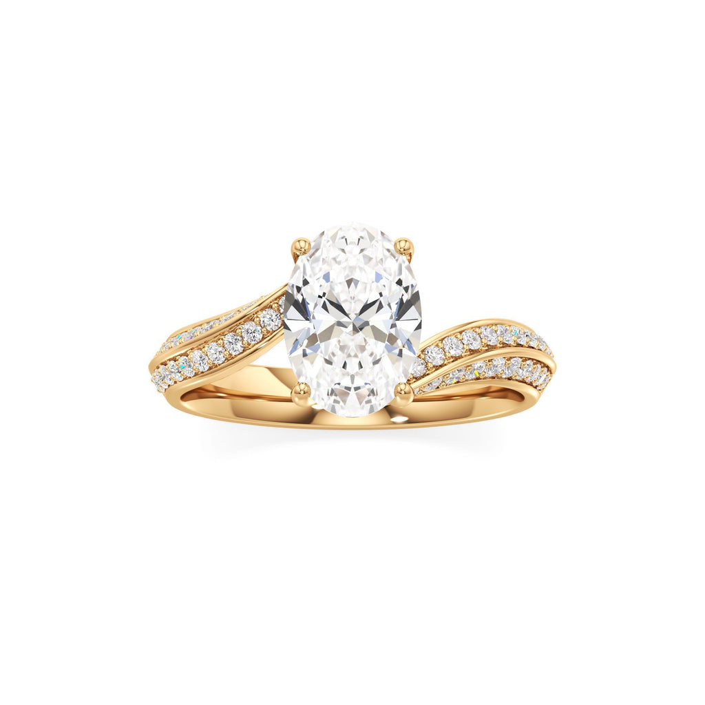 2.00 ct Swirl Engagement Ring, IGI Certified Lab Grown Diamond, Double Pavé Band 2ct Yellow Gold Oval