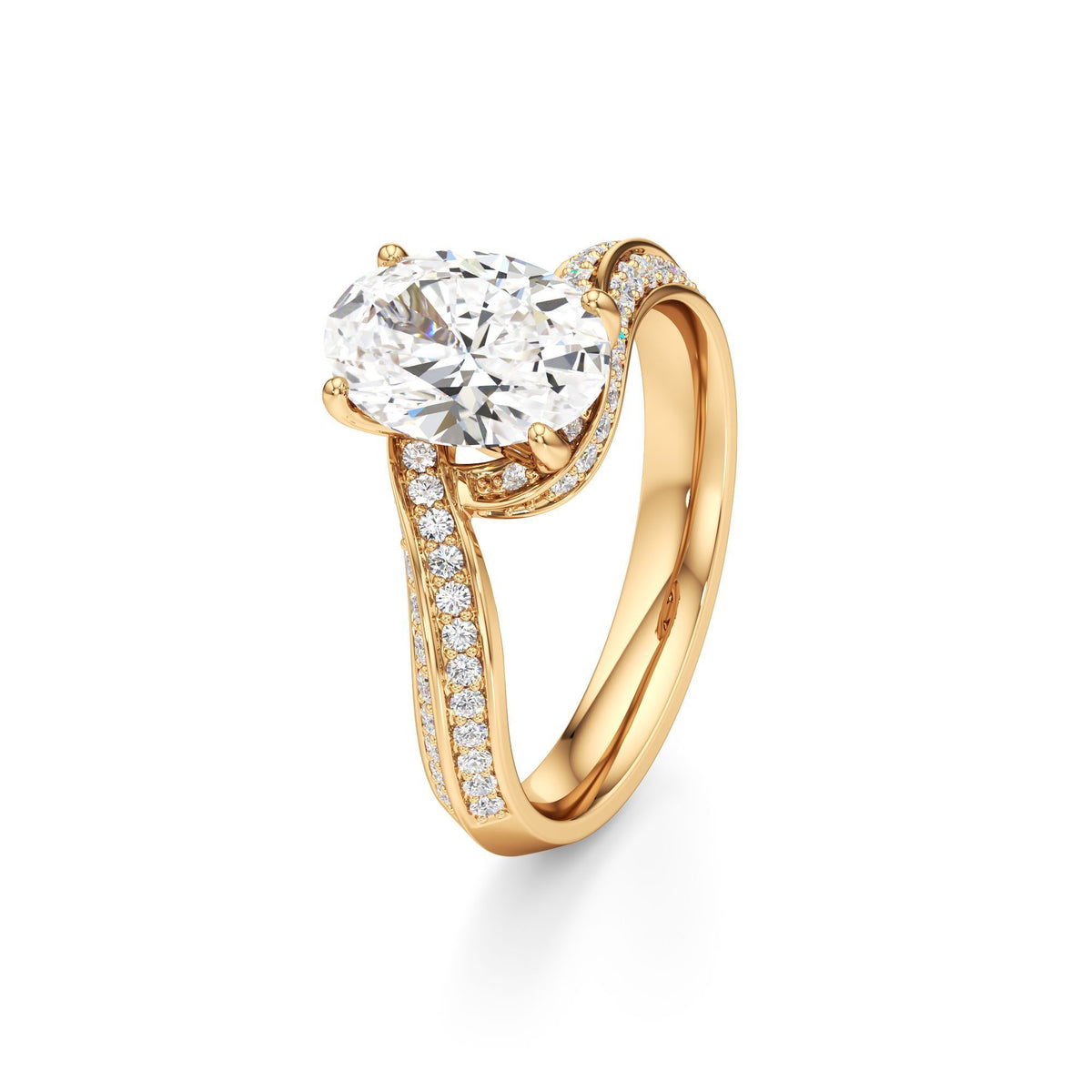 2.00 ct Swirl Engagement Ring, IGI Certified Lab Grown Diamond, Double Pavé Band 2ct Yellow Gold Oval