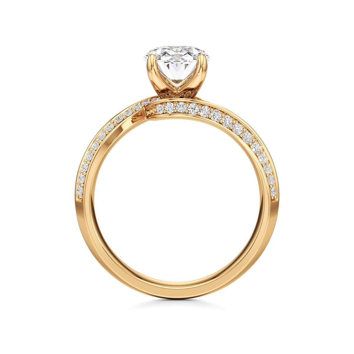 2.00 ct Swirl Engagement Ring, IGI Certified Lab Grown Diamond, Double Pavé Band 2ct Yellow Gold Oval