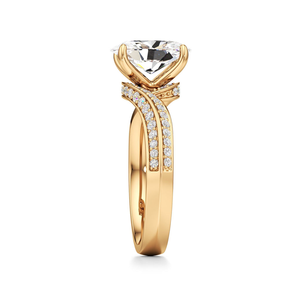 2.00 ct Swirl Engagement Ring, IGI Certified Lab Grown Diamond, Double Pavé Band 2ct Yellow Gold Oval