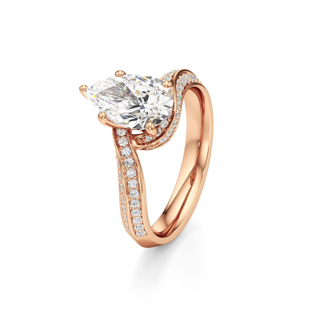 2.00 ct Swirl Engagement Ring, IGI Certified Lab Grown Diamond, Double Pavé Band 2ct Rose Gold Pear