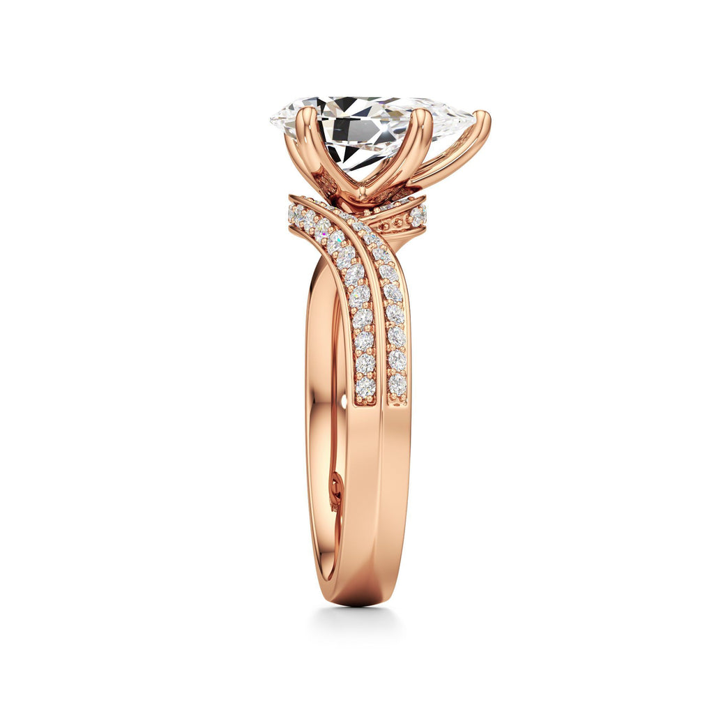 2.00 ct Swirl Engagement Ring, IGI Certified Lab Grown Diamond, Double Pavé Band 2ct Rose Gold Pear