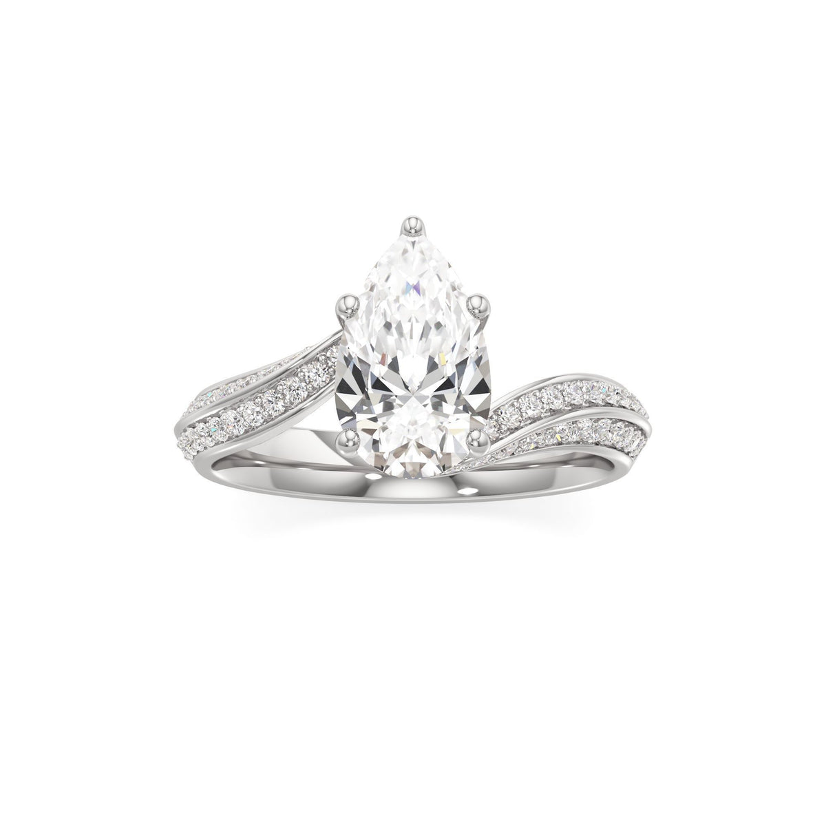 2.00 ct Swirl Engagement Ring, IGI Certified Lab Grown Diamond, Double Pavé Band 2ct White Gold Pear