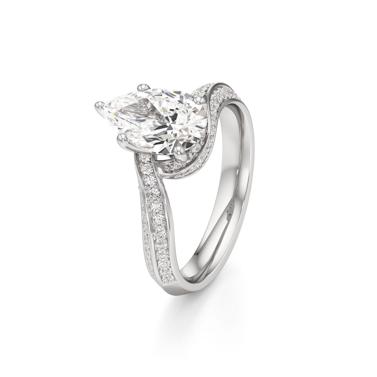 2.00 ct Swirl Engagement Ring, IGI Certified Lab Grown Diamond, Double Pavé Band 2ct White Gold Pear