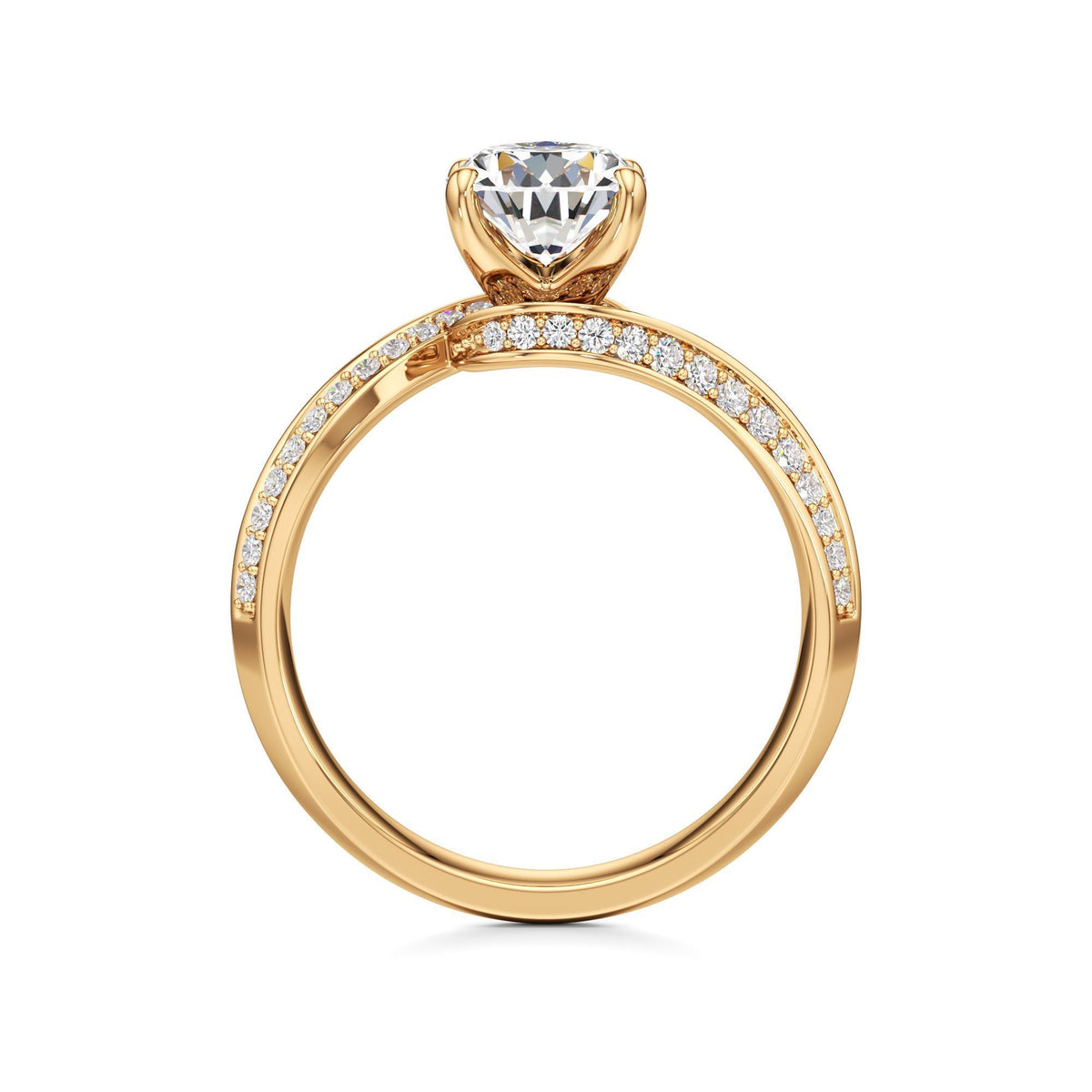 2.00 ct Swirl Engagement Ring, IGI Certified Lab Grown Diamond, Double Pavé Band 2ct Yellow Gold Pear