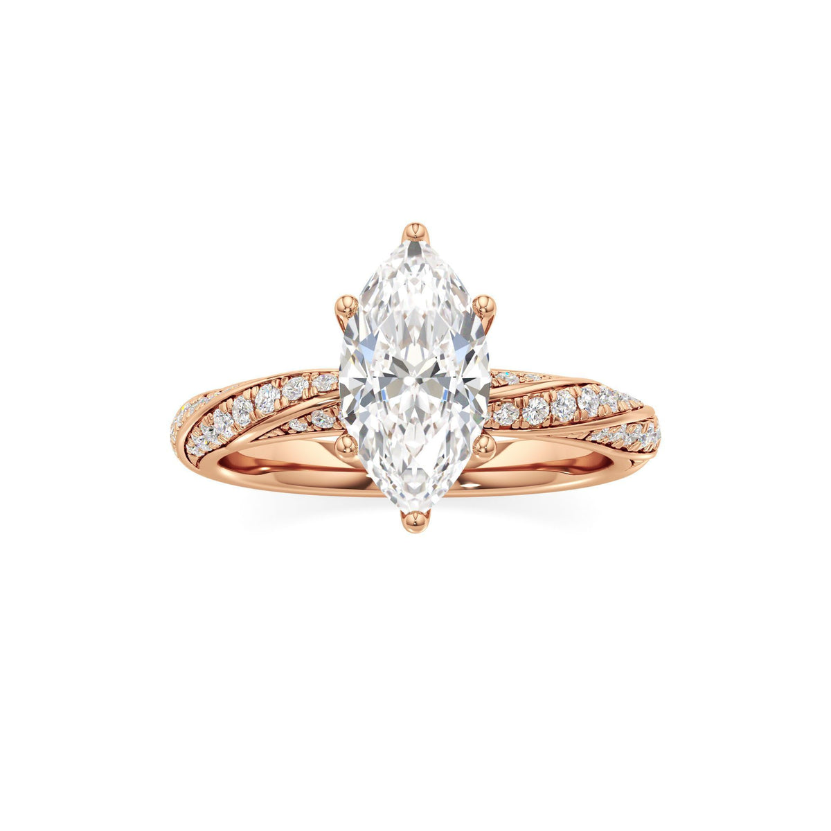 2.00 ct Twisted Pavé Ring, IGI Certified Lab Grown Diamond, Woven Solitaire 2ct Rose Gold Marquise