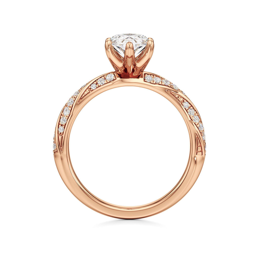 2.00 ct Twisted Pavé Ring, IGI Certified Lab Grown Diamond, Woven Solitaire 2ct Rose Gold Marquise
