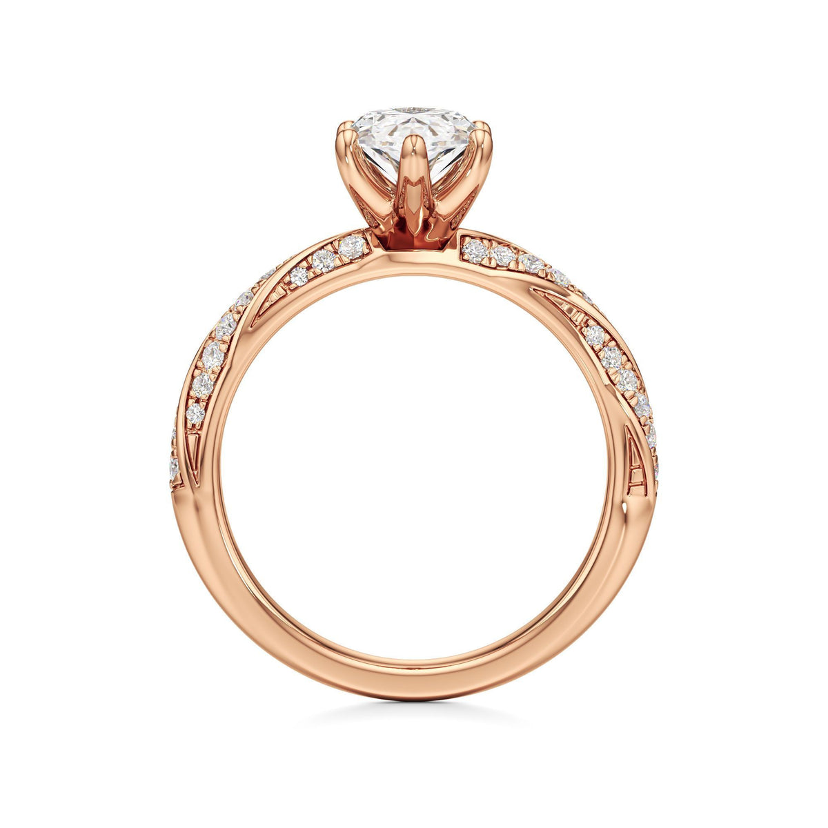 2.00 ct Twisted Pavé Ring, IGI Certified Lab Grown Diamond, Woven Solitaire 2ct Rose Gold Marquise