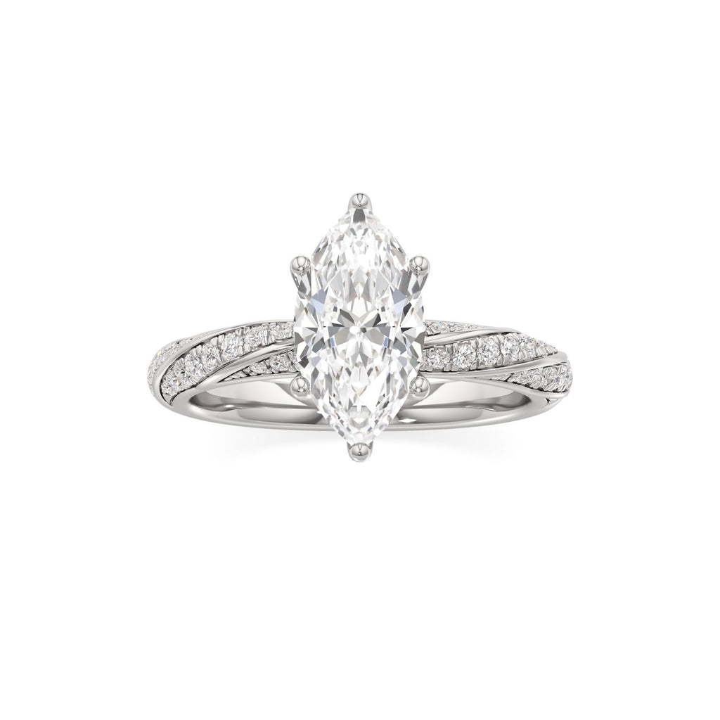 2.00 ct Twisted Pavé Ring, IGI Certified Lab Grown Diamond, Woven Solitaire 2ct White Gold Marquise
