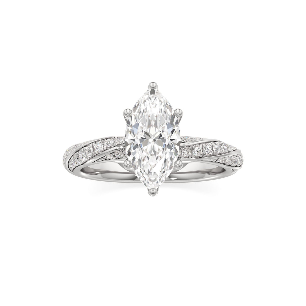 2.00 ct Twisted Pavé Ring, IGI Certified Lab Grown Diamond, Woven Solitaire 2ct White Gold Marquise