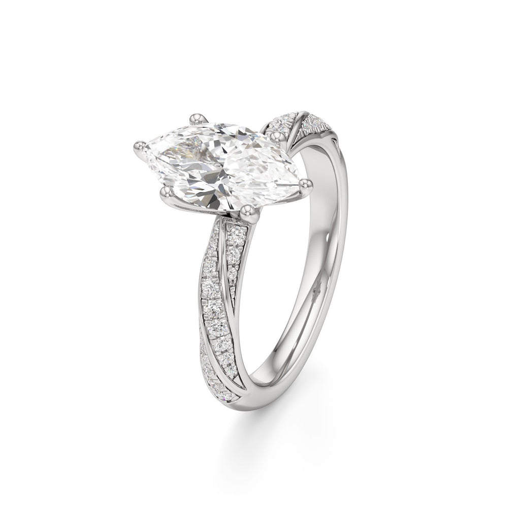 2.00 ct Twisted Pavé Ring, IGI Certified Lab Grown Diamond, Woven Solitaire 2ct White Gold Marquise