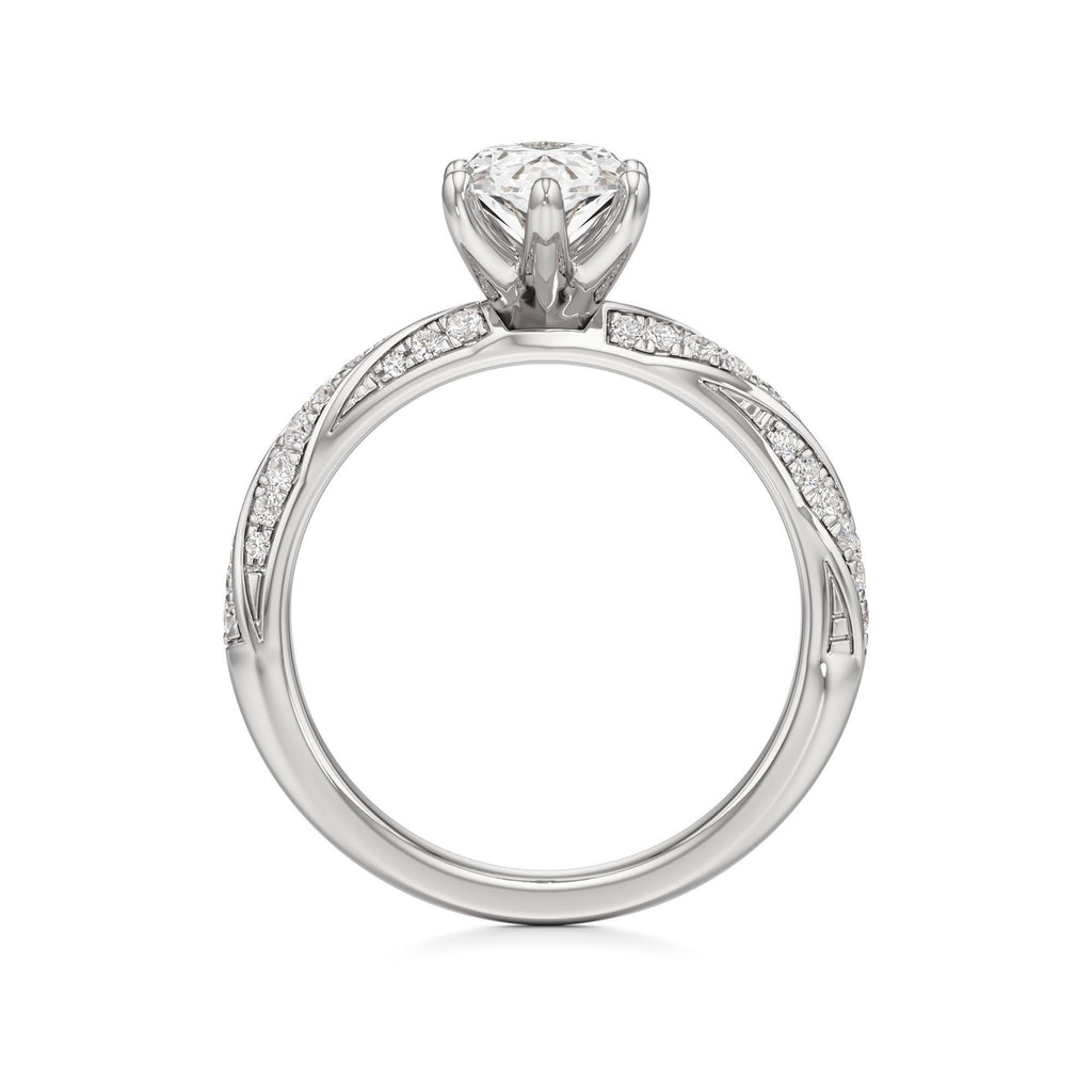 2.00 ct Twisted Pavé Ring, IGI Certified Lab Grown Diamond, Woven Solitaire 2ct White Gold Marquise