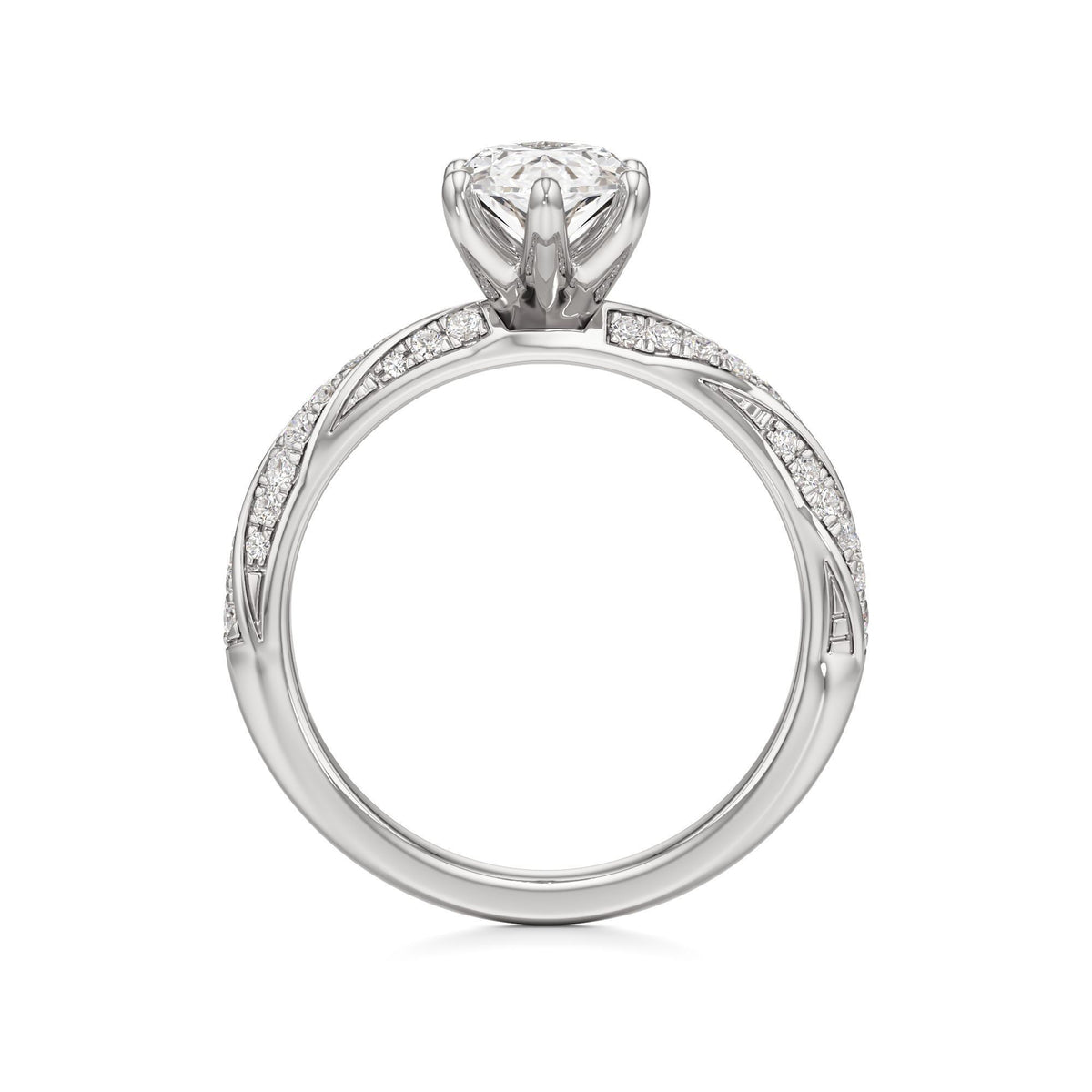 2.00 ct Twisted Pavé Ring, IGI Certified Lab Grown Diamond, Woven Solitaire 2ct White Gold Marquise