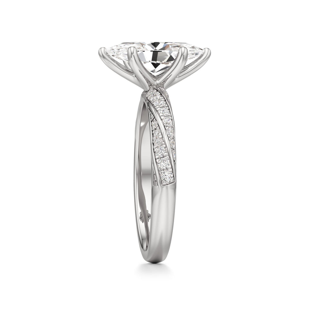 2.00 ct Twisted Pavé Ring, IGI Certified Lab Grown Diamond, Woven Solitaire 2ct White Gold Marquise