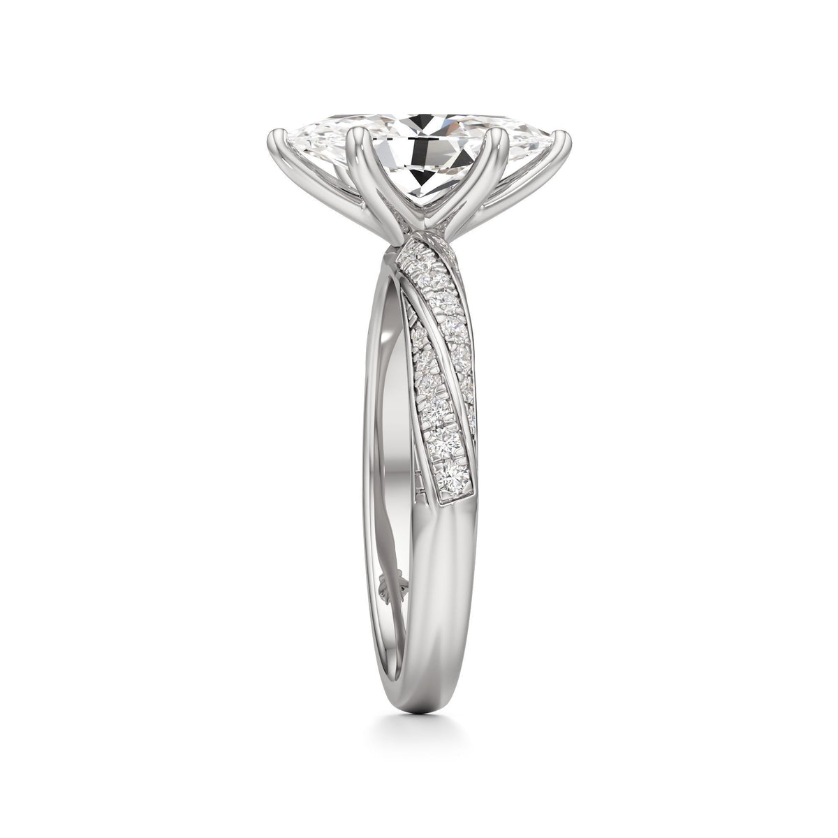 2.00 ct Twisted Pavé Ring, IGI Certified Lab Grown Diamond, Woven Solitaire 2ct White Gold Marquise