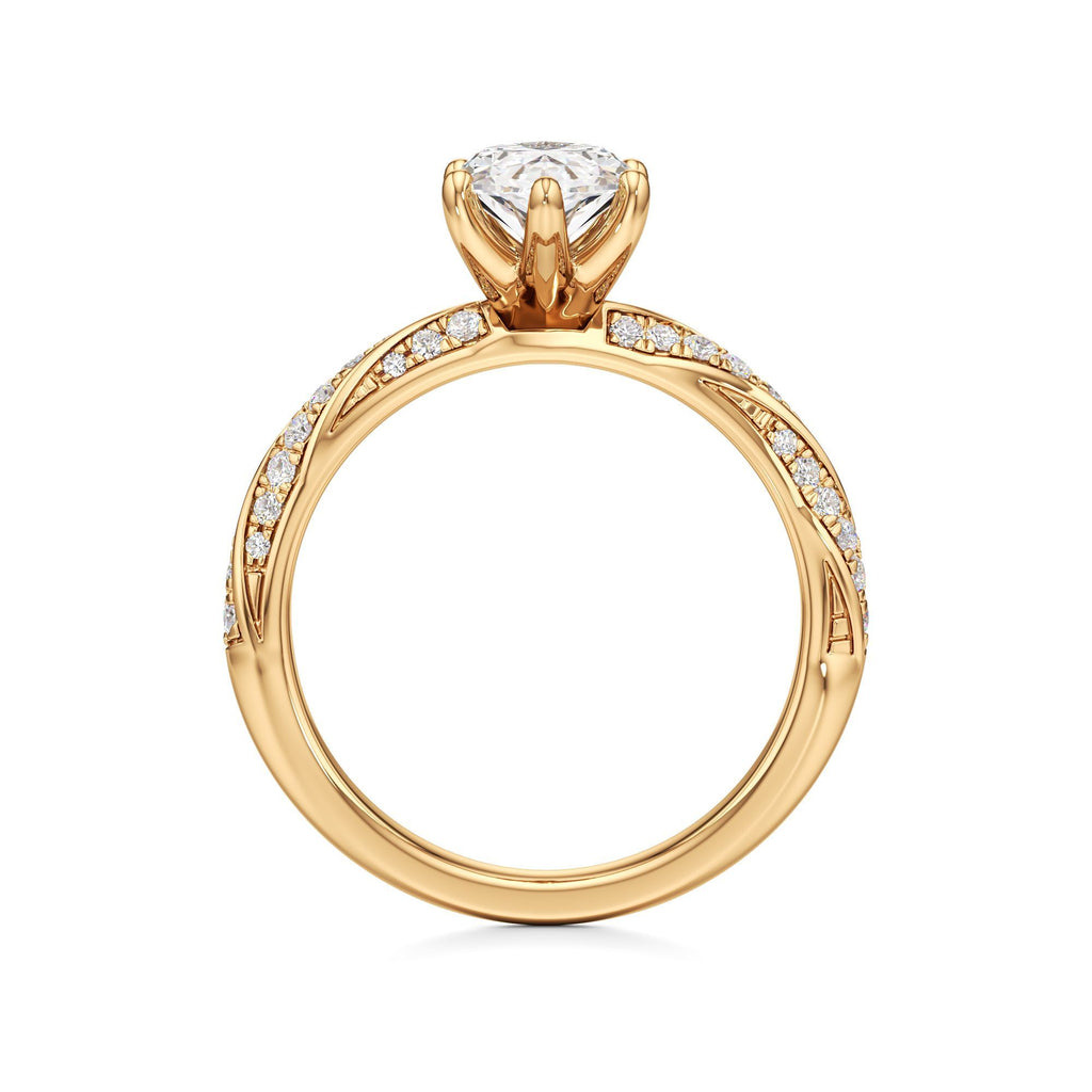 2.00 ct Twisted Pavé Ring, IGI Certified Lab Grown Diamond, Woven Solitaire 2ct Yellow Gold Marquise