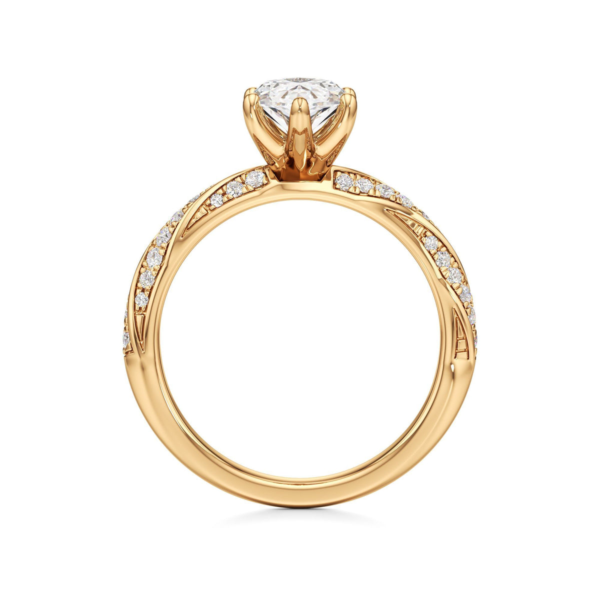 2.00 ct Twisted Pavé Ring, IGI Certified Lab Grown Diamond, Woven Solitaire 2ct Yellow Gold Marquise