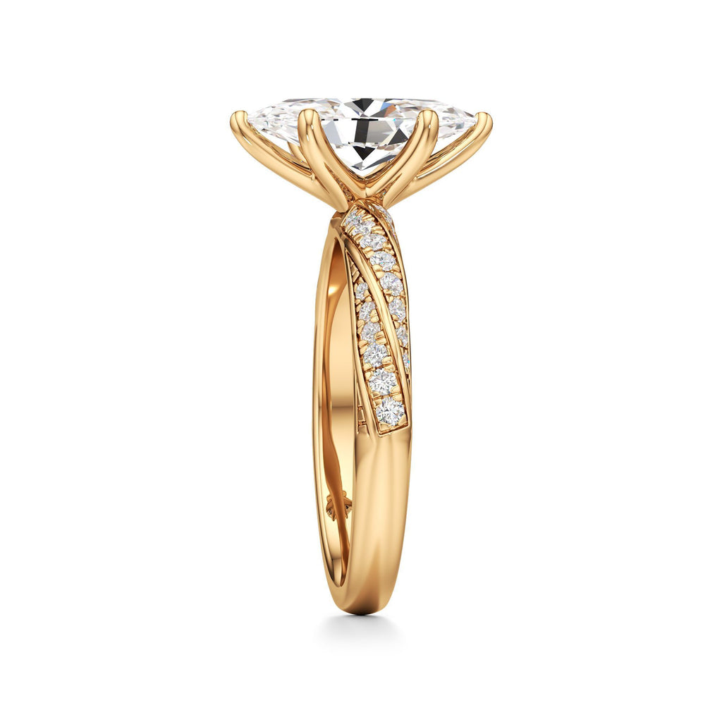 2.00 ct Twisted Pavé Ring, IGI Certified Lab Grown Diamond, Woven Solitaire 2ct Yellow Gold Marquise