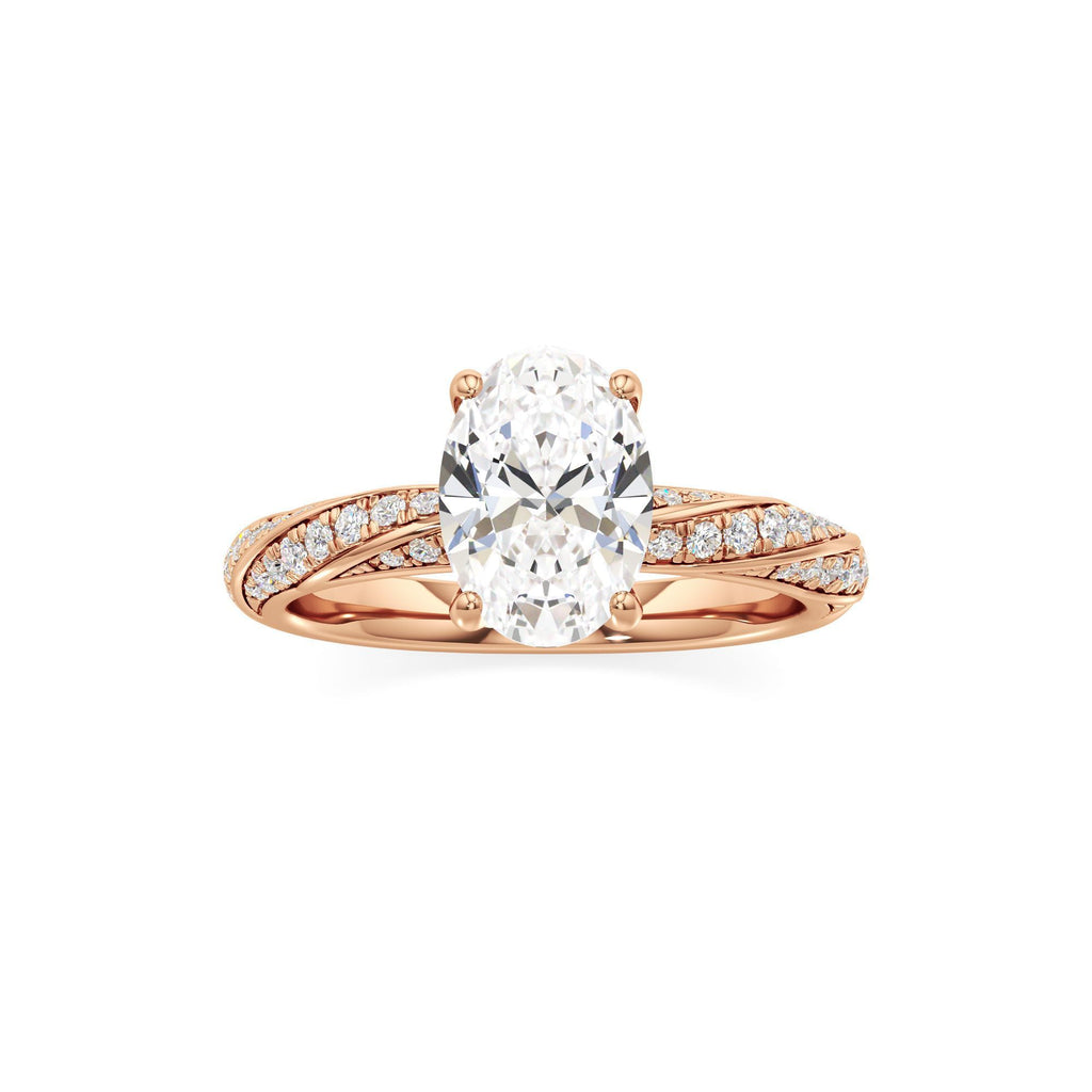2.00 ct Twisted Pavé Ring, IGI Certified Lab Grown Diamond, Woven Solitaire 2ct Rose Gold Oval