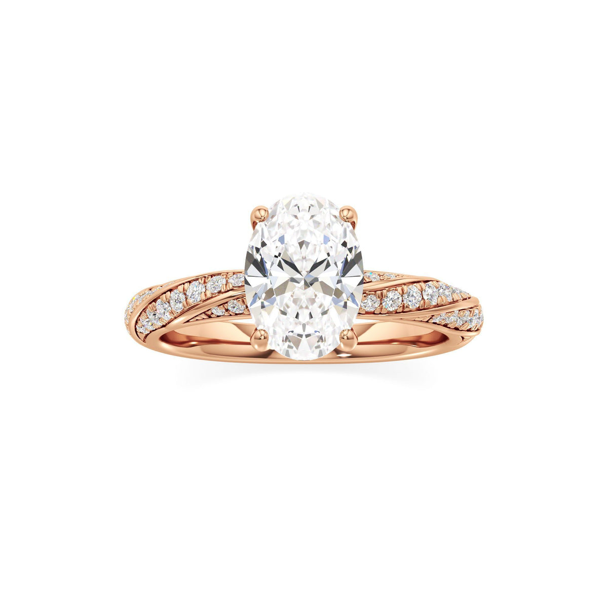 2.00 ct Twisted Pavé Ring, IGI Certified Lab Grown Diamond, Woven Solitaire 2ct Rose Gold Oval