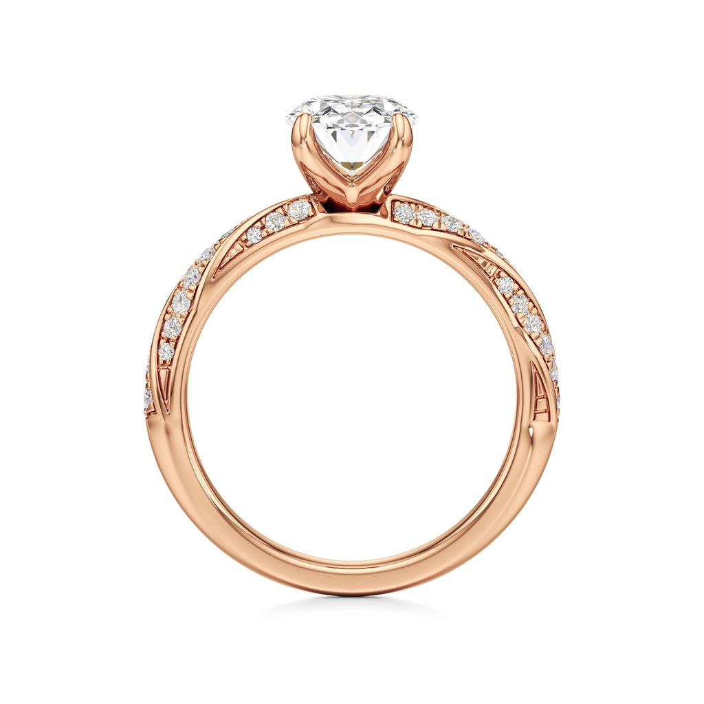 2.00 ct Twisted Pavé Ring, IGI Certified Lab Grown Diamond, Woven Solitaire 2ct Rose Gold Oval
