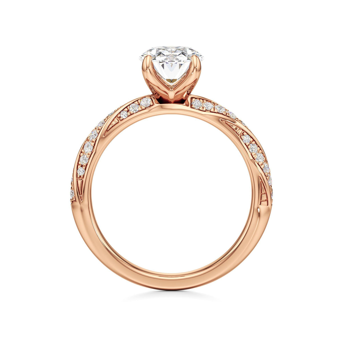2.00 ct Twisted Pavé Ring, IGI Certified Lab Grown Diamond, Woven Solitaire 2ct Rose Gold Oval