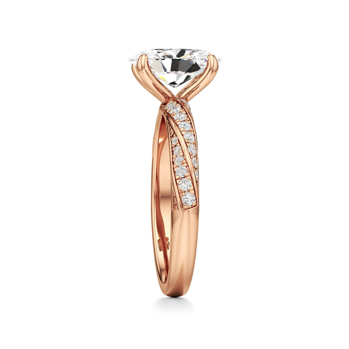 2.00 ct Twisted Pavé Ring, IGI Certified Lab Grown Diamond, Woven Solitaire 2ct Rose Gold Oval